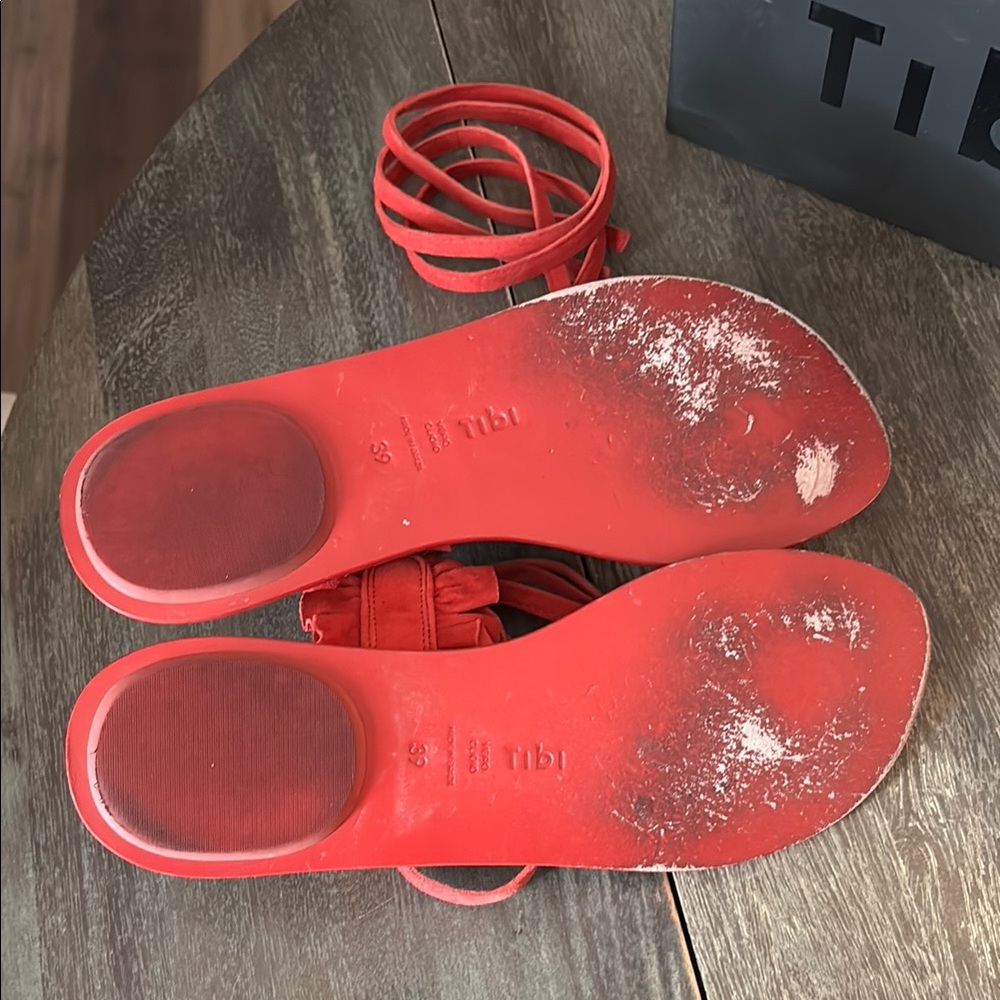 Tibi Red Ruffle Strap Sandals - Picture 6 of 6